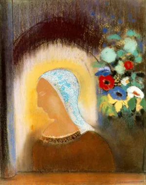 Profile and Flowers by Odilon Redon Oil Painting
