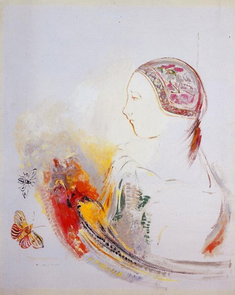 Profile of a Child also known as Profile of a Girl with Bird ofParadise by Odilon Redon - Hand-Painted Oil Painting Reproduction