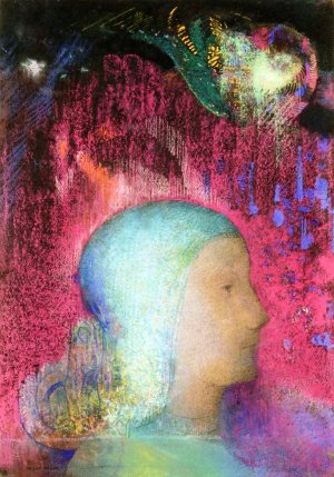 Profile on Red Meanders Oil painting by Odilon Redon