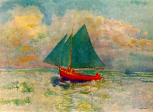 Red Boat with Blue Sail Oil painting by Odilon Redon