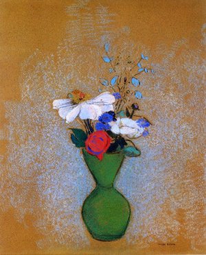 Rose, Peony and Cornflowers in a Green Vase Oil painting by Odilon Redon