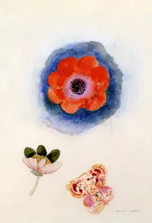 Study of Flowers and Butterfly by Odilon Redon Oil Painting
