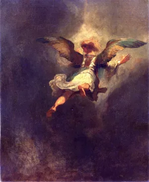 The Archangel Raphael Leaving Tobias' Family (after Rembrandt) by Odilon Redon - Oil Painting Reproduction
