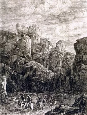 The Ford: Landscape with Horsemen by Odilon Redon Oil Painting