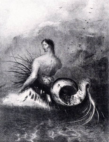 The Siren Arises out of the Waters, Clothed in Thorns by Odilon Redon - Hand-Painted Oil Painting Reproduction