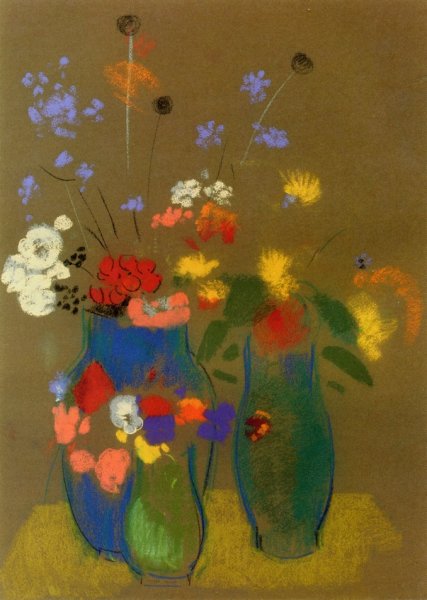 Main Product Photo of Three Vases of Flowers Painting by Odilon Redon