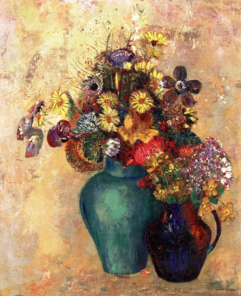 Main Product Photo of Two Vases of Flowers Painting by Odilon Redon
