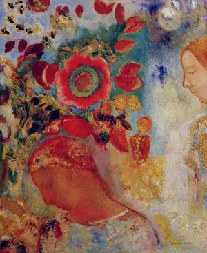 Two Young Girls among Flowers Oil painting by Odilon Redon