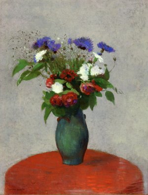 Vase of Flowers on a Red Tablecloth by Odilon Redon Oil Painting