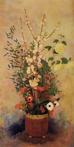 Vase of Flowers with Branches of a Flowering Apple Tree by Odilon Redon Oil Painting