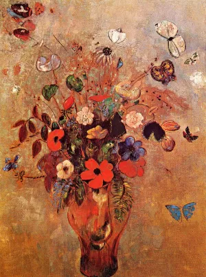 Vase with Flowers and Butterflies by Odilon Redon - Oil Painting Reproduction