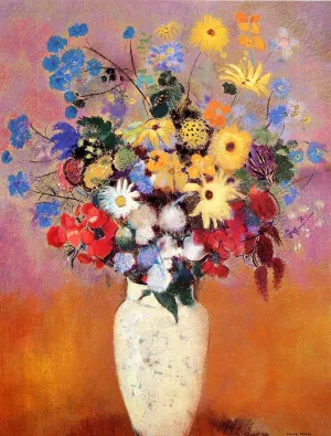 White Vase with Flowers Oil painting by Odilon Redon