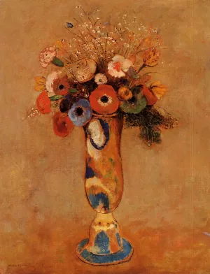 Wildflowers in a Long Necked Vase by Odilon Redon - Oil Painting Reproduction