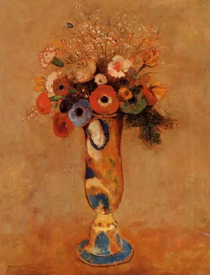 Wildflowers in a Long Necked Vase by Odilon Redon Oil Painting
