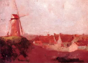 Windmill and Village by Odilon Redon Oil Painting