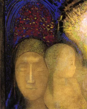 Woman and Child Against a Stained Glass Background by Odilon Redon Oil Painting