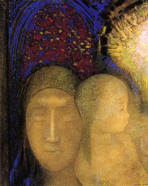 Main Product Photo of Woman and Child Against a Stained Glass Background Painting by Odilon Redon