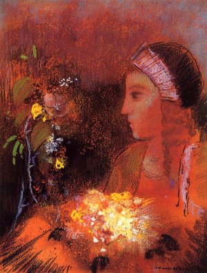 Woman with Flowers Oil painting by Odilon Redon