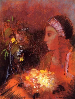 Woman with Flowers by Odilon Redon - Oil Painting Reproduction