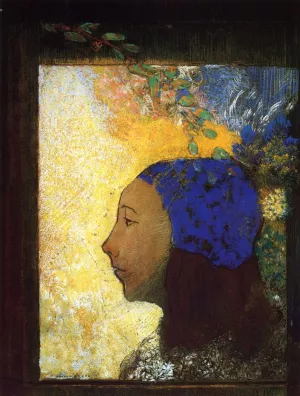Young Girl in a Blue Bonnet Oil painting by Odilon Redon
