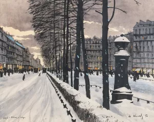 A Paris Boulevard in the Snow by Odo Dobrowolski Oil Painting