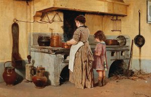 At The Stove by Odoardo Borrani Oil Painting