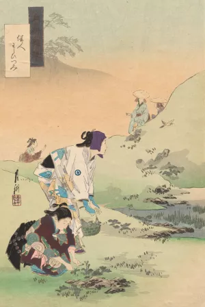 Beauties Harvesting Bracken, from the series Gekko's Miscellaney Oil painting by Ogata Gekko