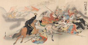 Two Generals and Their Men Engaging in Strenuous Battle at Fenghuangcheng by Ogata Gekko Oil Painting