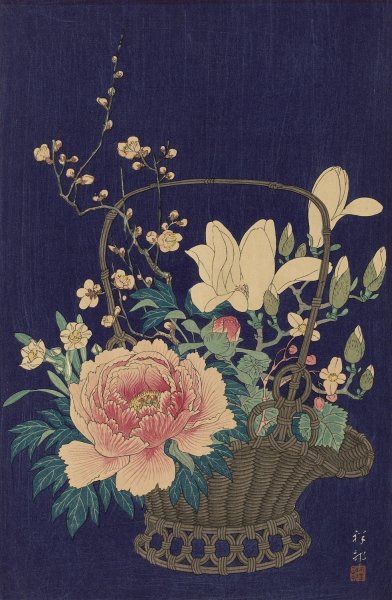 Bamboo Flowerbasket  by Ohara Koson - Hand-Painted Oil Painting Reproduction