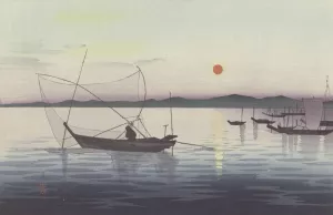 Boats and Setting Sun Oil painting by Ohara Koson