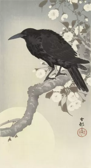 Crow at full moon by Ohara Koson Oil Painting