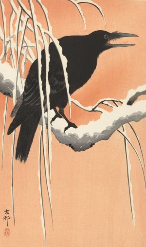 Crow on snowy branch by Ohara Koson Oil Painting