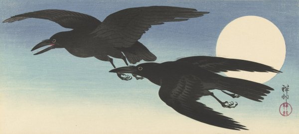 Crows at full moon  by Ohara Koson - Hand-Painted Oil Painting Reproduction