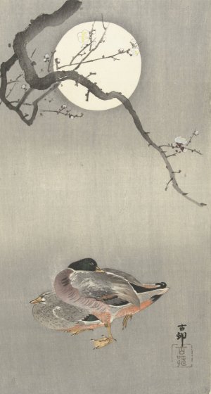Ducks at full moon by Ohara Koson Oil Painting
