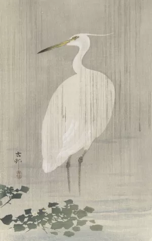 Egret in rain by Ohara Koson Oil Painting