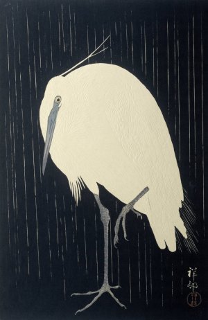 Egret in the rain by Ohara Koson Oil Painting