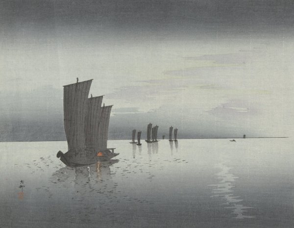 Fishing boats  by Ohara Koson - Hand-Painted Oil Painting Reproduction