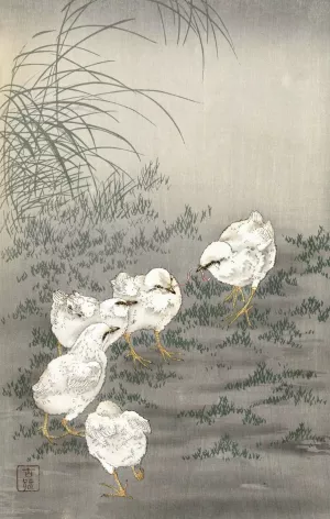 Five chicks by Ohara Koson Oil Painting
