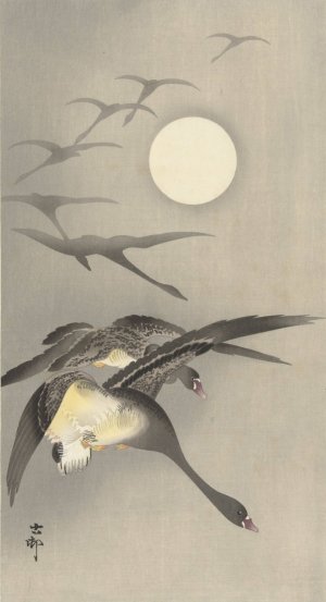 Geese at full moon by Ohara Koson Oil Painting