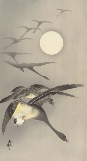 Geese at full moon by Ohara Koson Oil Painting
