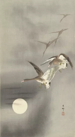 Geese in flight by Ohara Koson Oil Painting