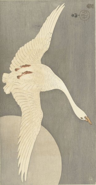 Goose at full moon  by Ohara Koson - Hand-Painted Oil Painting Reproduction
