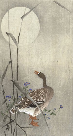Goose at full moon by Ohara Koson Oil Painting
