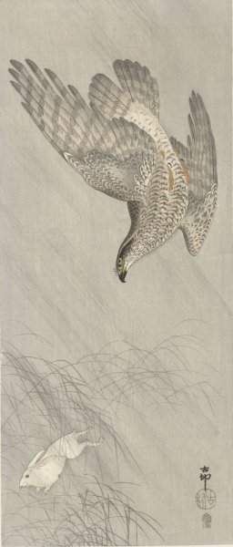 Hawk hunting for hare by Ohara Koson Oil Painting