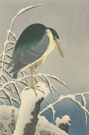 Heron in snow by Ohara Koson Oil Painting