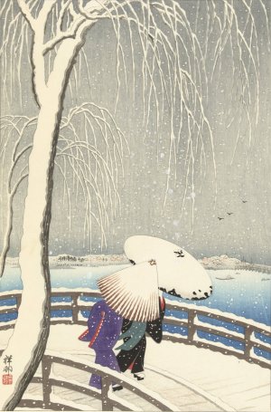 In the snow on Yanagibashi by Ohara Koson Oil Painting