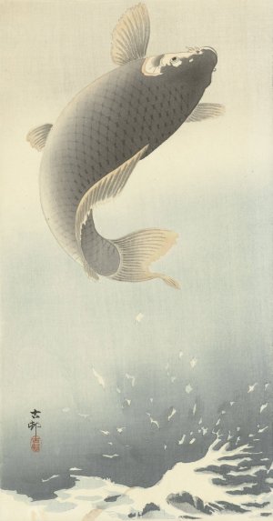 Jumping carp by Ohara Koson Oil Painting