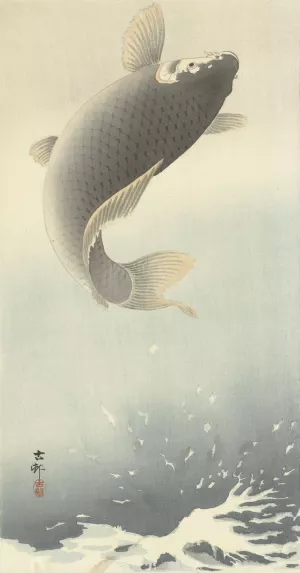 Jumping carp by Ohara Koson Oil Painting