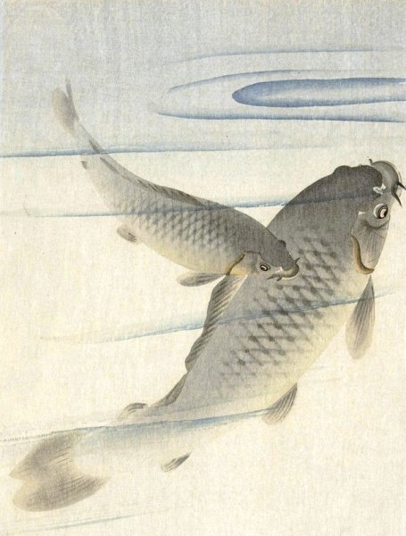 Karpers  by Ohara Koson - Hand-Painted Oil Painting Reproduction
