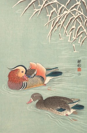 Mandarin ducks by Ohara Koson Oil Painting